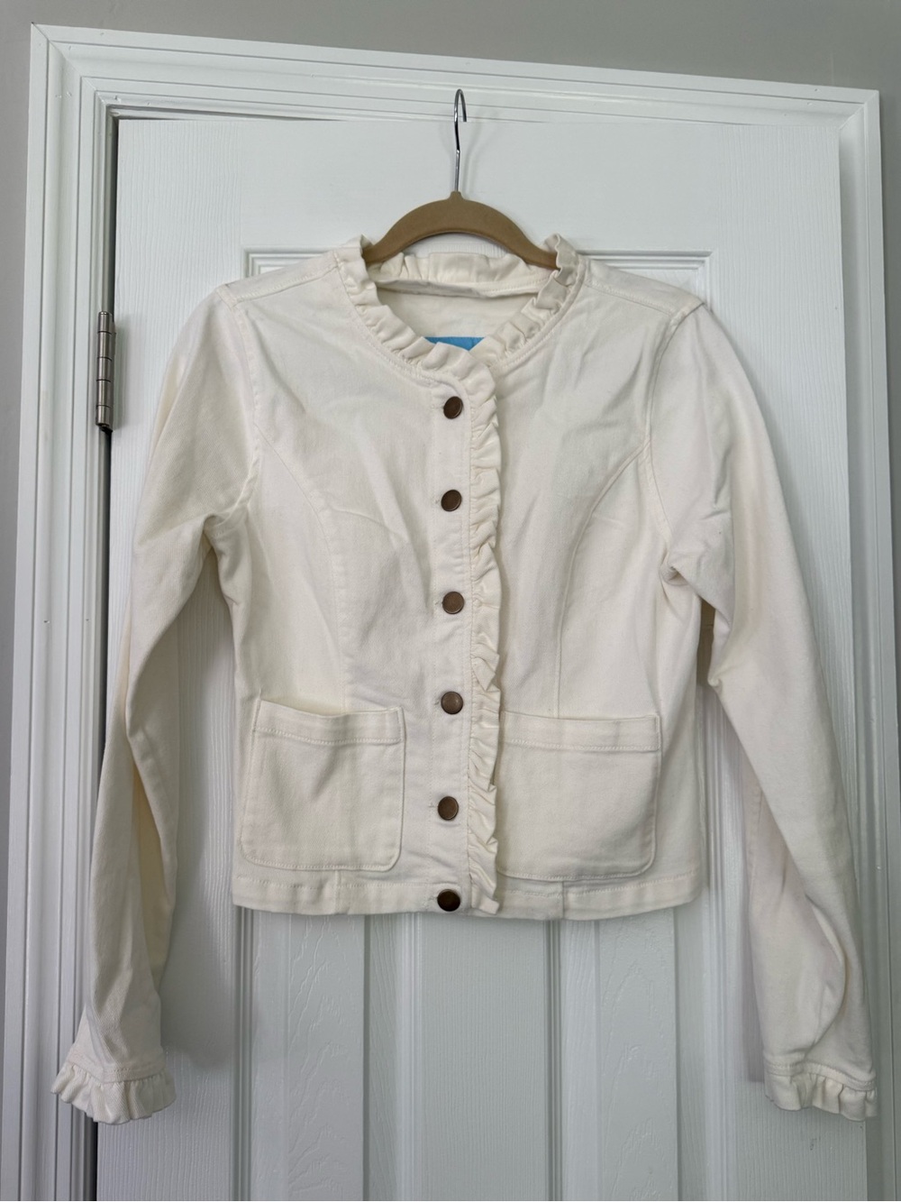 Draper James Cream Ruffle-Trim Jean Jacket